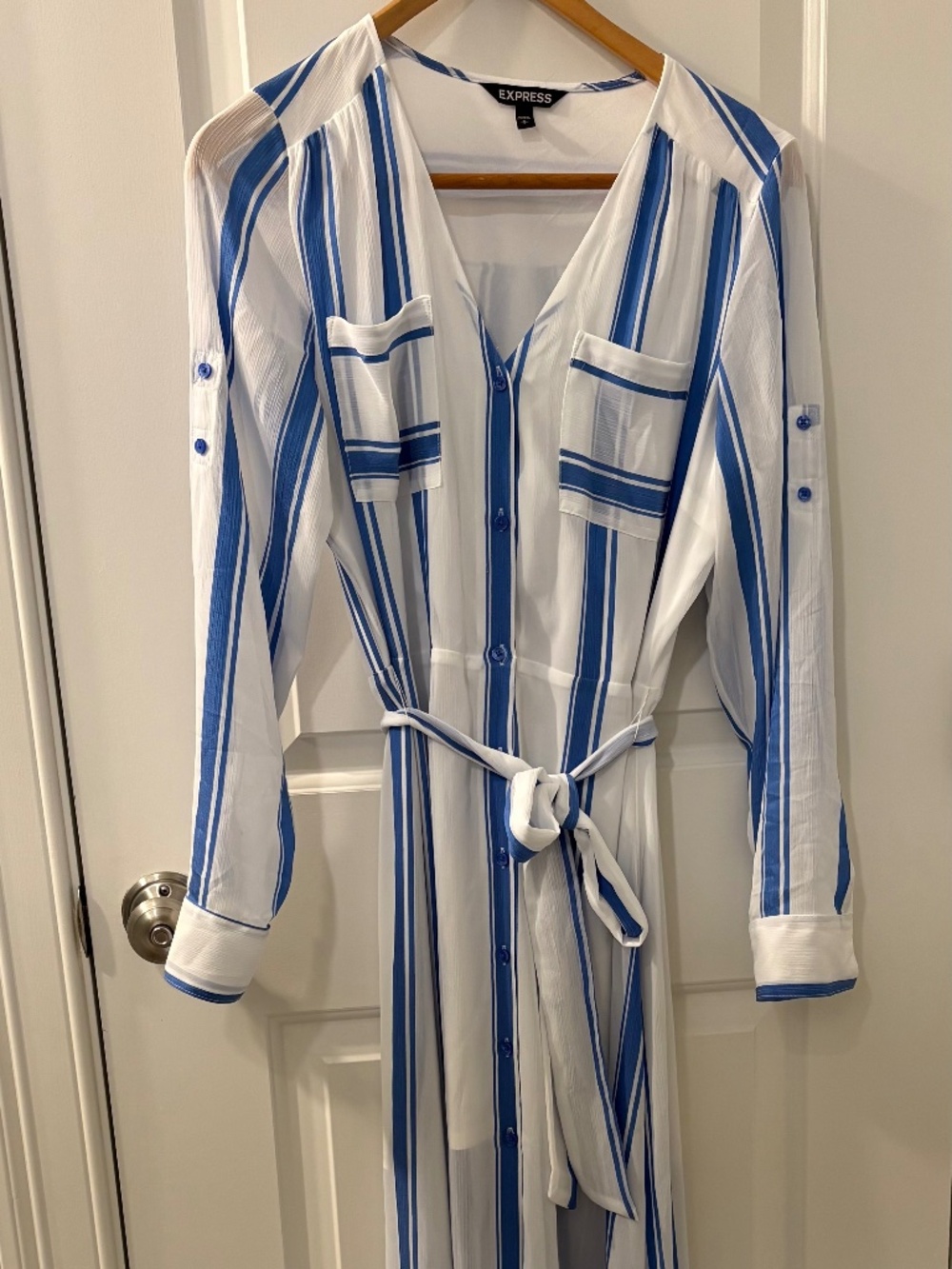 Express Blue and White Striped Maxi Dress